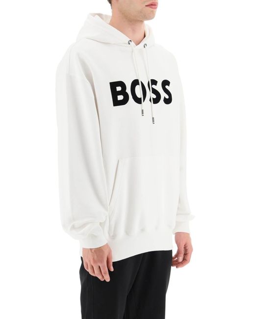 BOSS by HUGO BOSS Sullivan Flocked Logo Hoodie in White for Men | Lyst