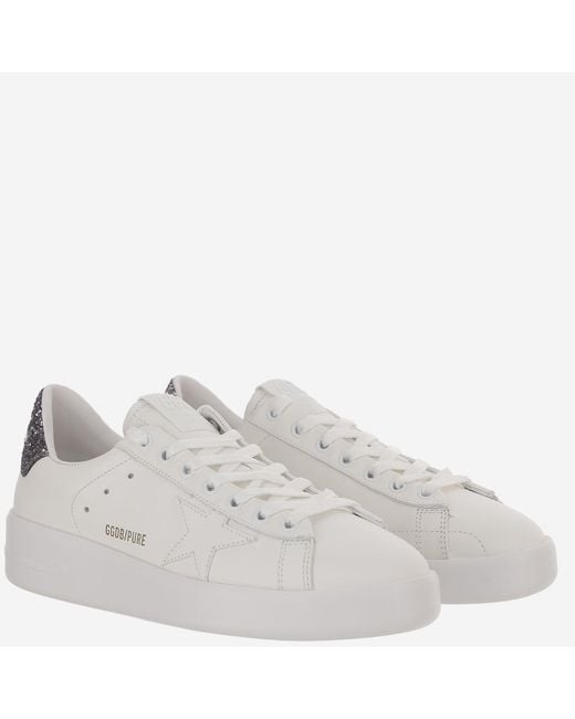 Golden Goose Deluxe Brand White Leather Star Patch Glitter Sneakers