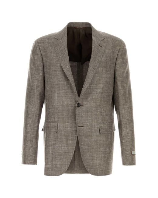 Canali Brown Melange Grey Wool Blend Blazer for men