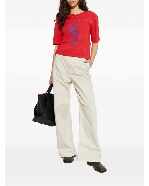 MM6 by Maison Margiela White Wide-Leg Pleated Trousers