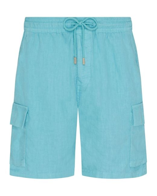 Vilebrequin Blue Linen Cargo Bermuda Shorts for men