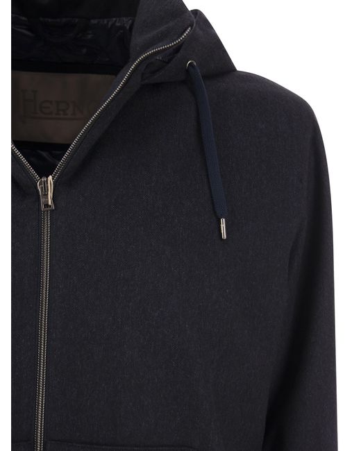 Cashmere e giacca con cappuccio di seta di Herno in Blue da Uomo