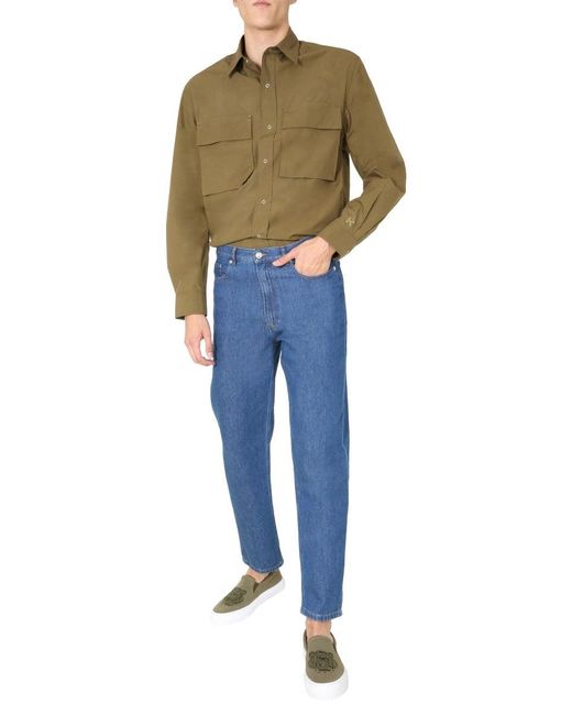 KENZO Green Solid Overshirt for men
