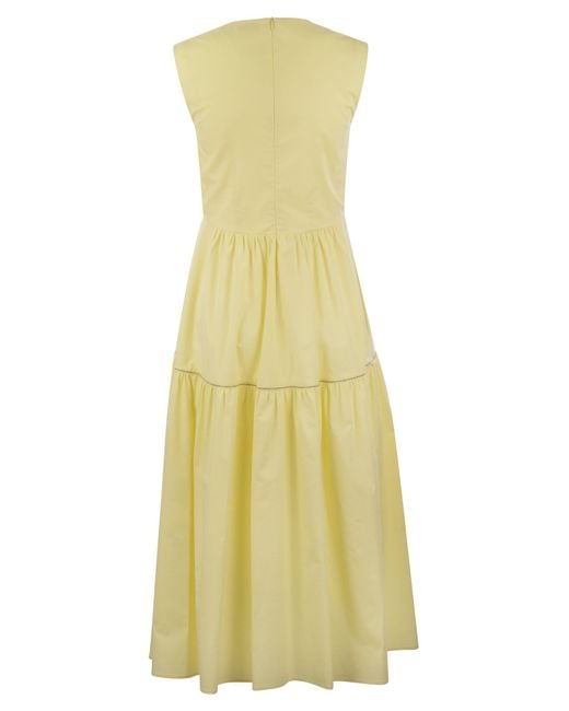 Peserico Yellow Midi Kleid in leichter Stretch Baumwollsatin