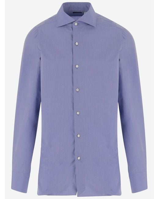 Finamore 1925 Blue Classic Collar Cotton Shirt