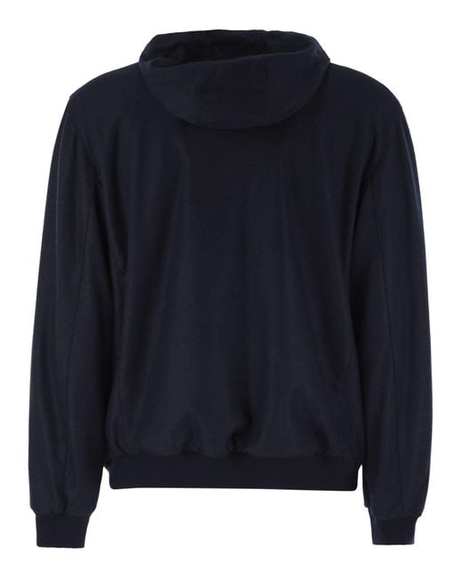 Fedeli Blue Reversible Bomber Jacket With Hood for men