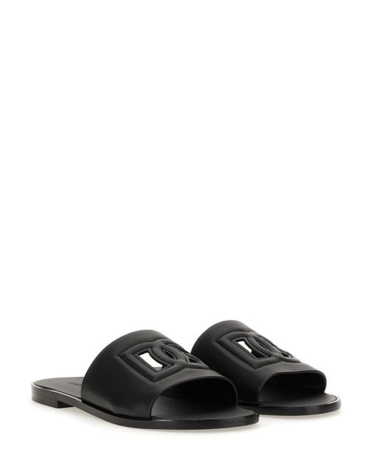 Dolce & Gabbana Black Dg Leather Flat Sandals for men
