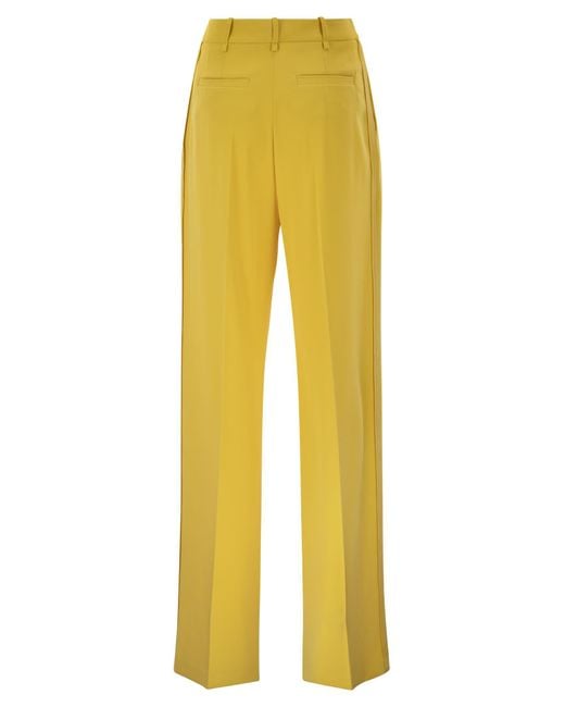 Elisabetta Franchi Yellow Lightweight Crepe Trousers With Charm Logo