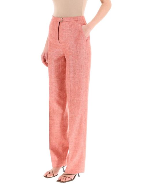 Agnona Red Silk, Wool And Linen Trousers