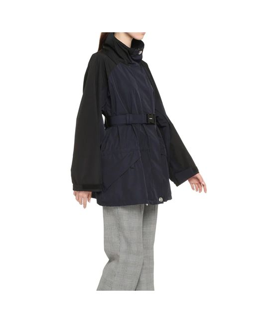 Prada Blue Techno Fabric Jacket With Adjustable Belt And Drawstrings For