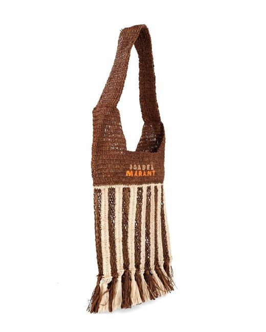 Isabel Marant Brown Bayia Mini Raffia Crossbody Bag