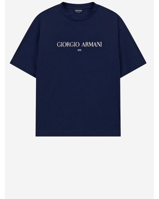 Giorgio Armani Blue Cotton Interlock Jersey T Shirt for men