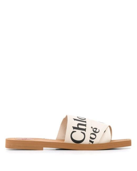Chloé White Woody Flat Sandals
