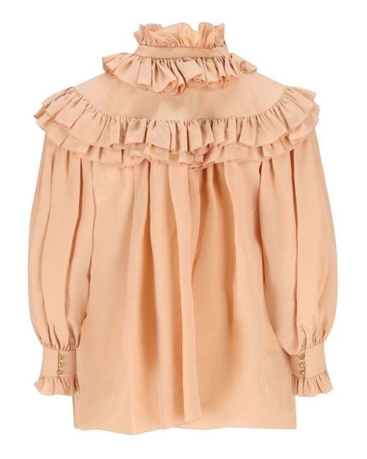 Chloé Natural Rouched Silk Blouse