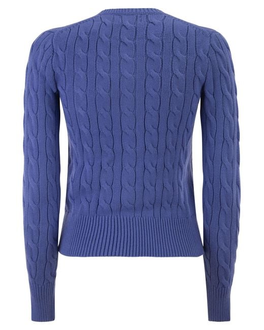 Polo Ralph Lauren Blue Cable Knit Cotton Crew Neck Cardigan