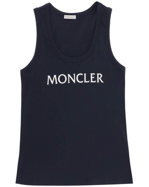 Moncler Blue Basic Logo Print Ribbed Tank Top