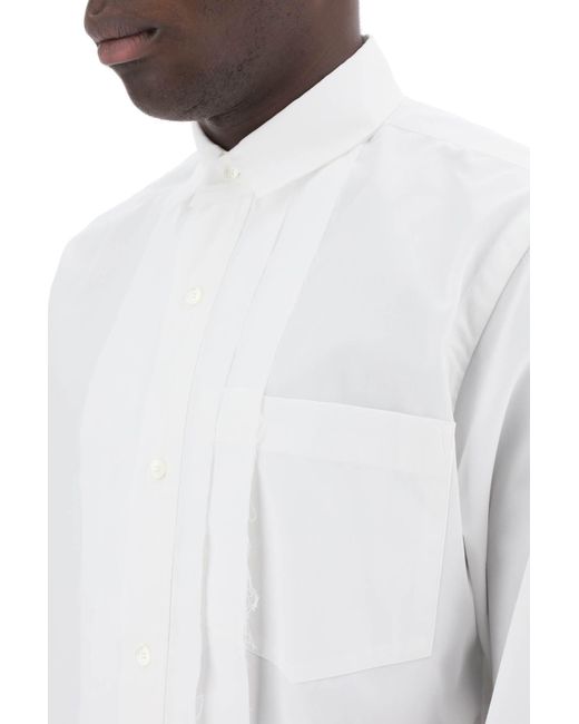 Camicia Effetto Stratificato In Popeline di Sacai in White da Uomo