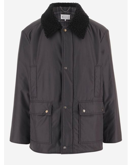 Maison Margiela Black Nylon Jacket With Shearling Collar