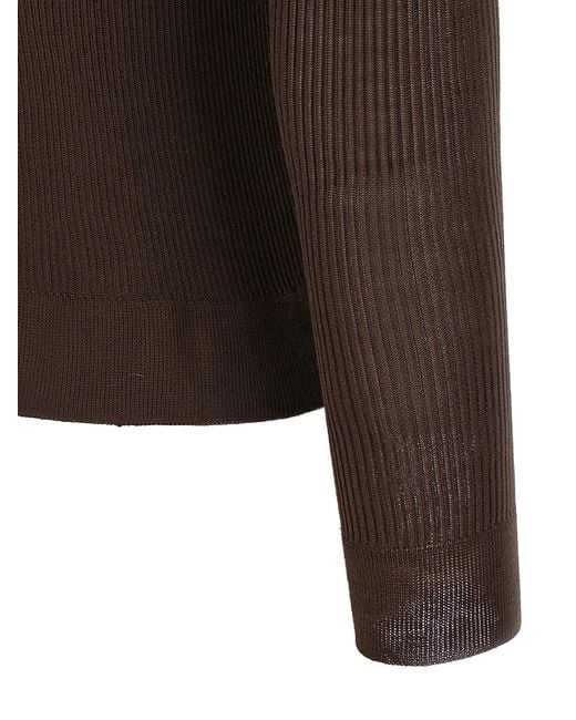 Magda Butrym Brown Ribbed Silk Sweater With Crew Neck