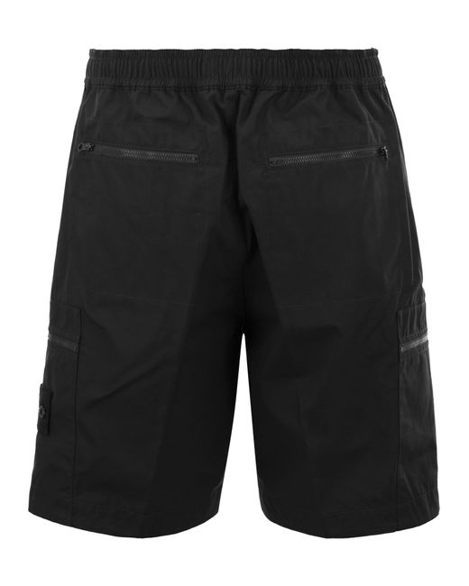 Pantalones cortos de bermudas de algodón de algodón de piedra con insignia Stone Island de hombre de color Black