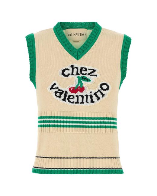 Valentino Garavani Green Cream Cotton Vest