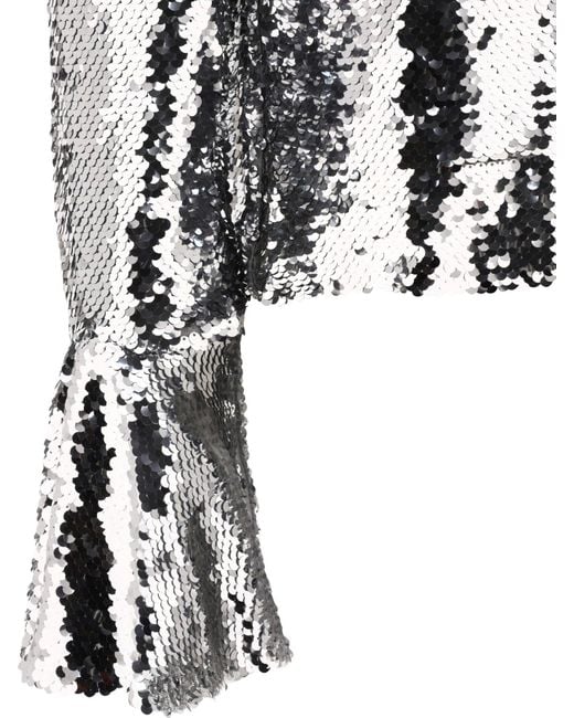 Self-Portrait Gray Sequinned Flared Top