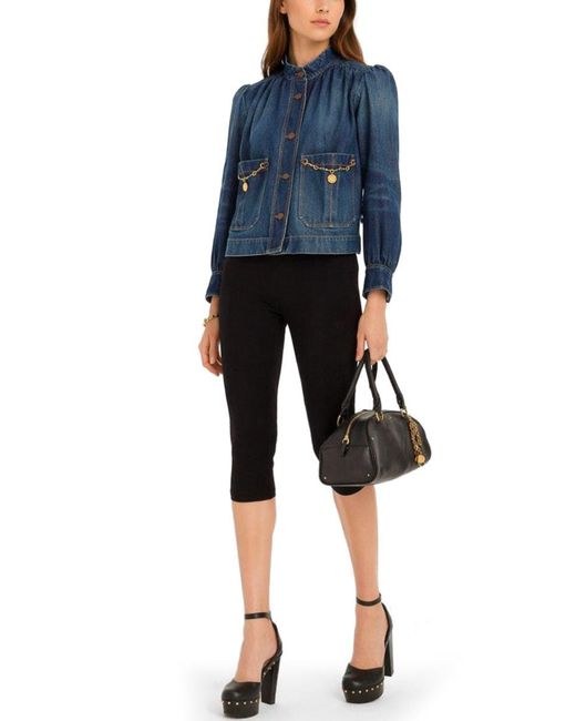 Chloé Blue Solid Mandarin Collar Jacket