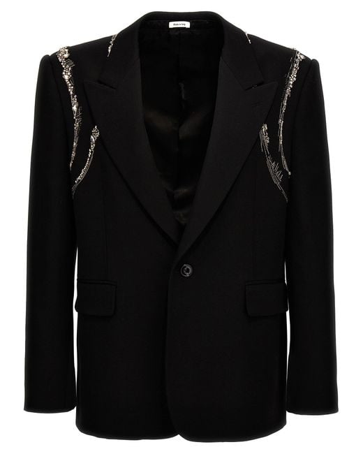 Alexander McQueen Black 'Crystal Harness' Blazer for men