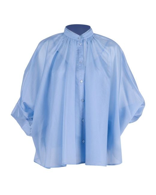Ermanno Scervino Blue Lace-Trim Button-Up Blouse