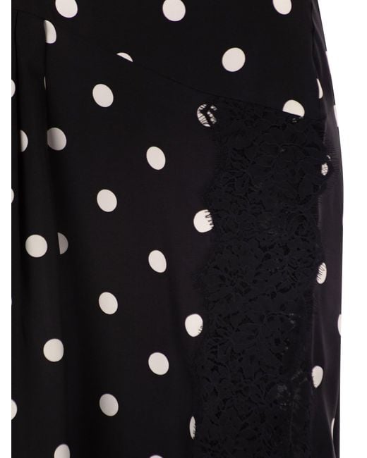 Sportmax Black Spxcapo – Polka Dot Silk Midi Dress With Lace Inserts
