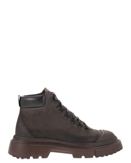 Hogan Black Greased Nubuck Leather Ankle Boot