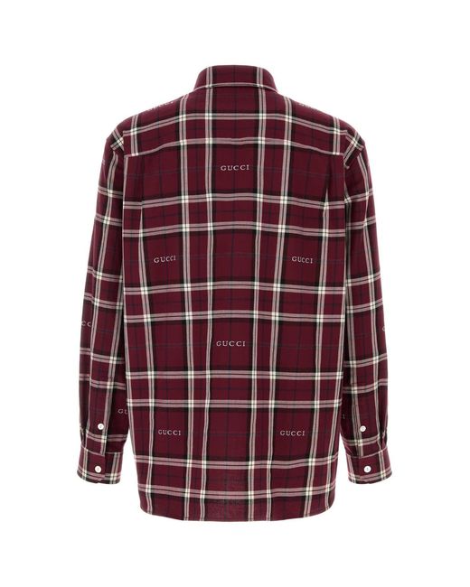 Gucci Red Regular Check Shirts for men