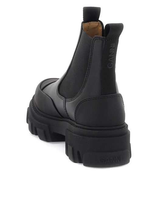 Ganni Cleated Low Chelsea Enkle Boots in het Black