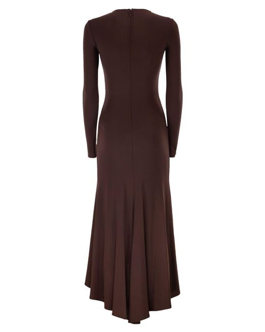 Elisabetta Franchi Brown Crêpe Jersey Dress With Jewel Detail