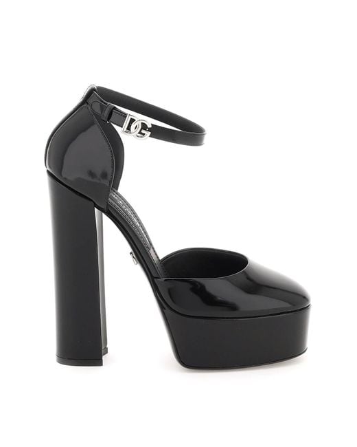 Chaussures à talon bottier noires en cuir poli à plateforme Dolce & Gabbana en coloris Black