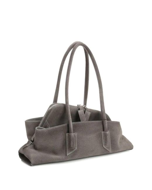 The Attico Gray La Passeggiata Small Suede Shoulder Bag