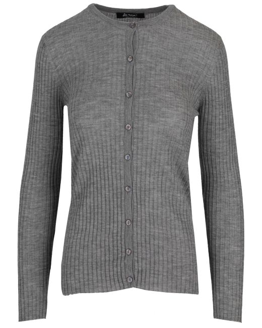 LA ROSE Gray Cash/Silk Ribs R Neck Cardigan