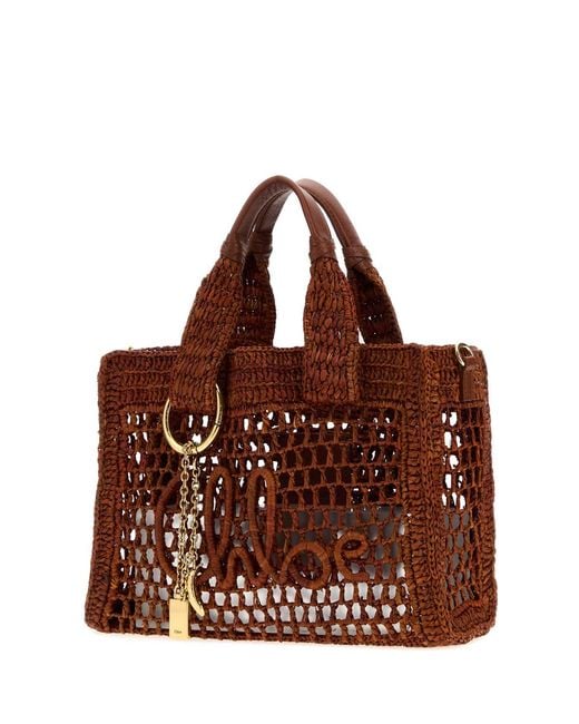 Chloé Brown Caramel Raffia Summer Banana Shopping Bag