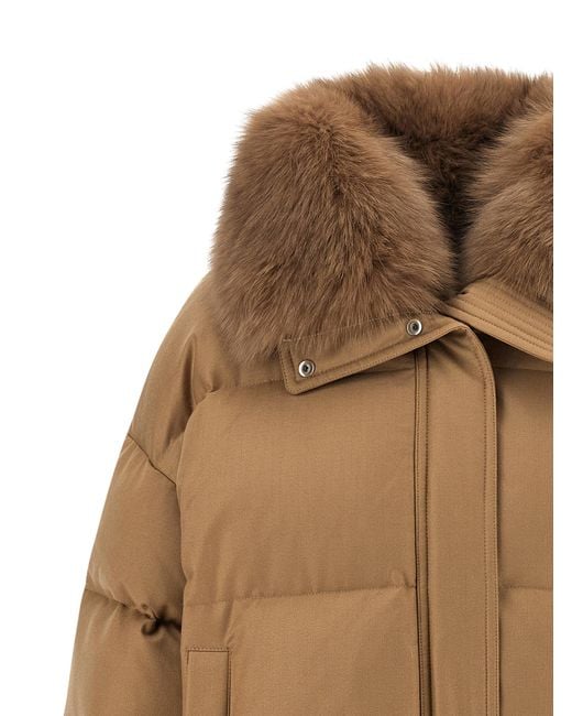 Yves Salomon Brown Down Jacket With Mittens