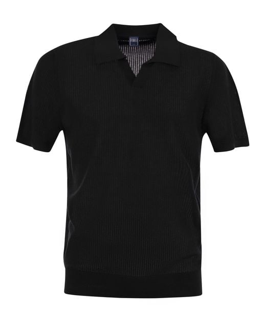 Fedeli Black Giza Cotton Short-Sleeved Polo Shirt for men