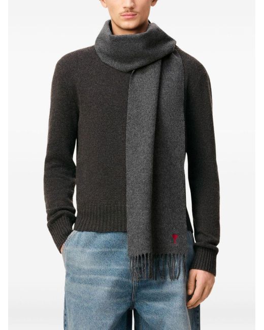 AMI Gray De Coeur Wool Scarf for men