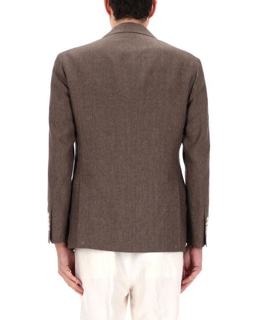 Brunello Cucinelli Brown Single-Breasted Linen Jacket