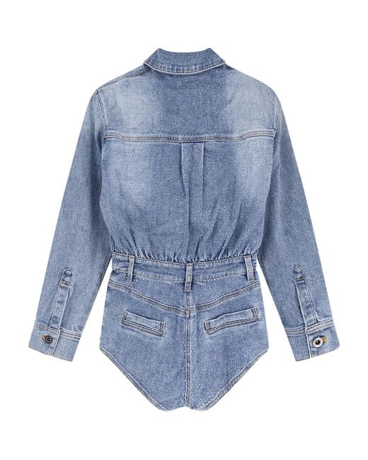Self-Portrait Blue Rhinestone Denim Playsuit