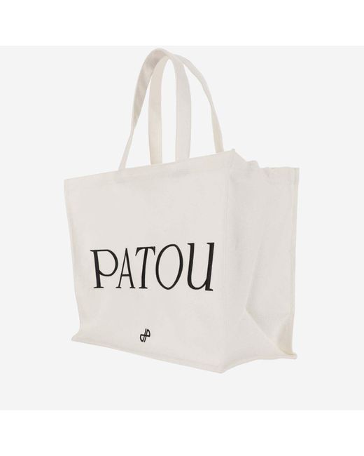 Patou White Large Cotton Canvas Tote Bag