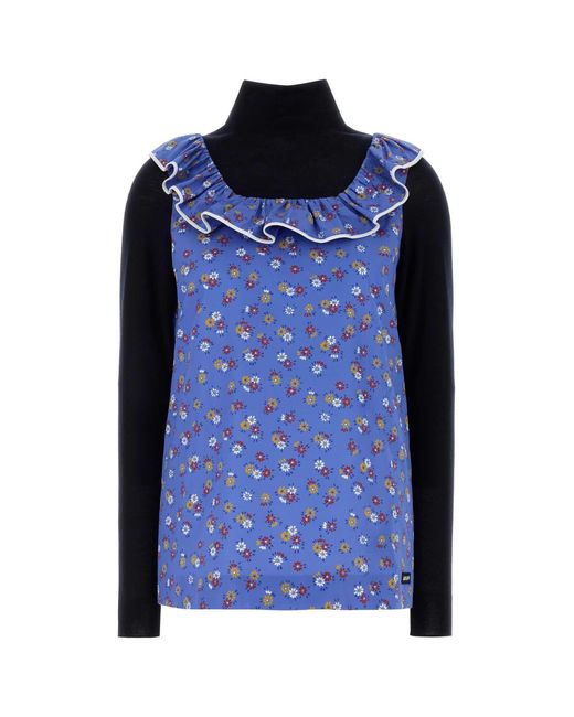 Miu Miu Blue Printed Poplin Top