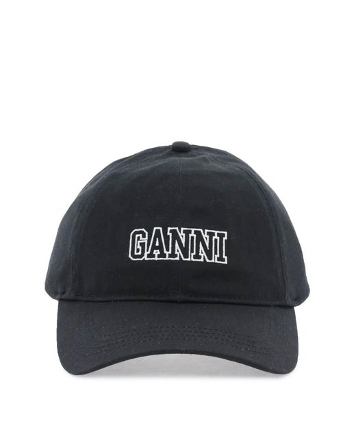 Ganni Black Baseball Cap mit Logo -Stickerei