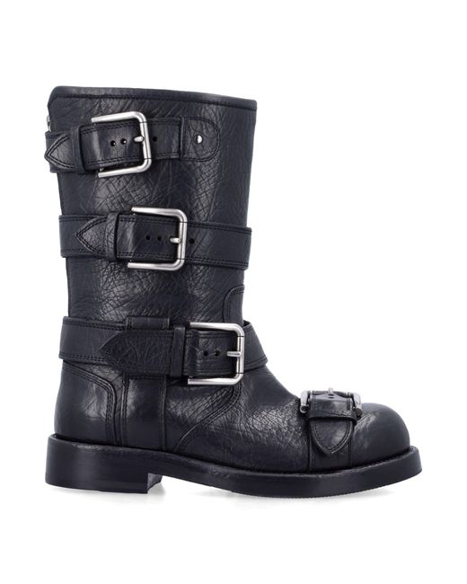 Dolce & Gabbana Blue Dolce & Gabbana Leather Biker Boots With Buckles