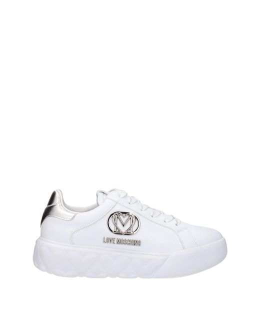 Love Moschino White Sneakers Donna Pelle Bianco/Argento