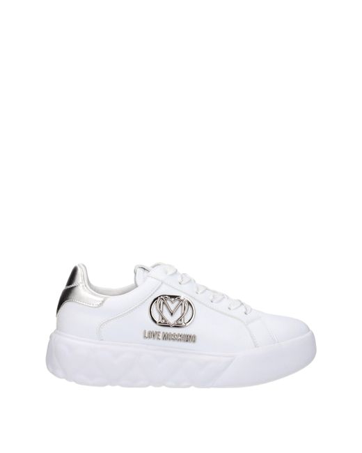 Love Moschino Women's White Sneakers Donna Pelle Bianco/Argento