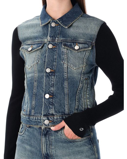 Coperni Blue Hybrid Rib Knit And Denim Trompe-L Il Jacket